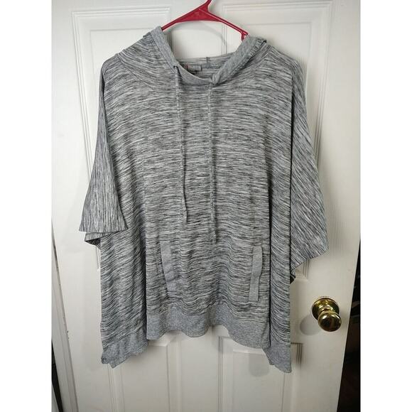 T By Talbots Women OS Hooded Grey Heathered Poncho Kangaroo Pockets - Picture 3 of 8